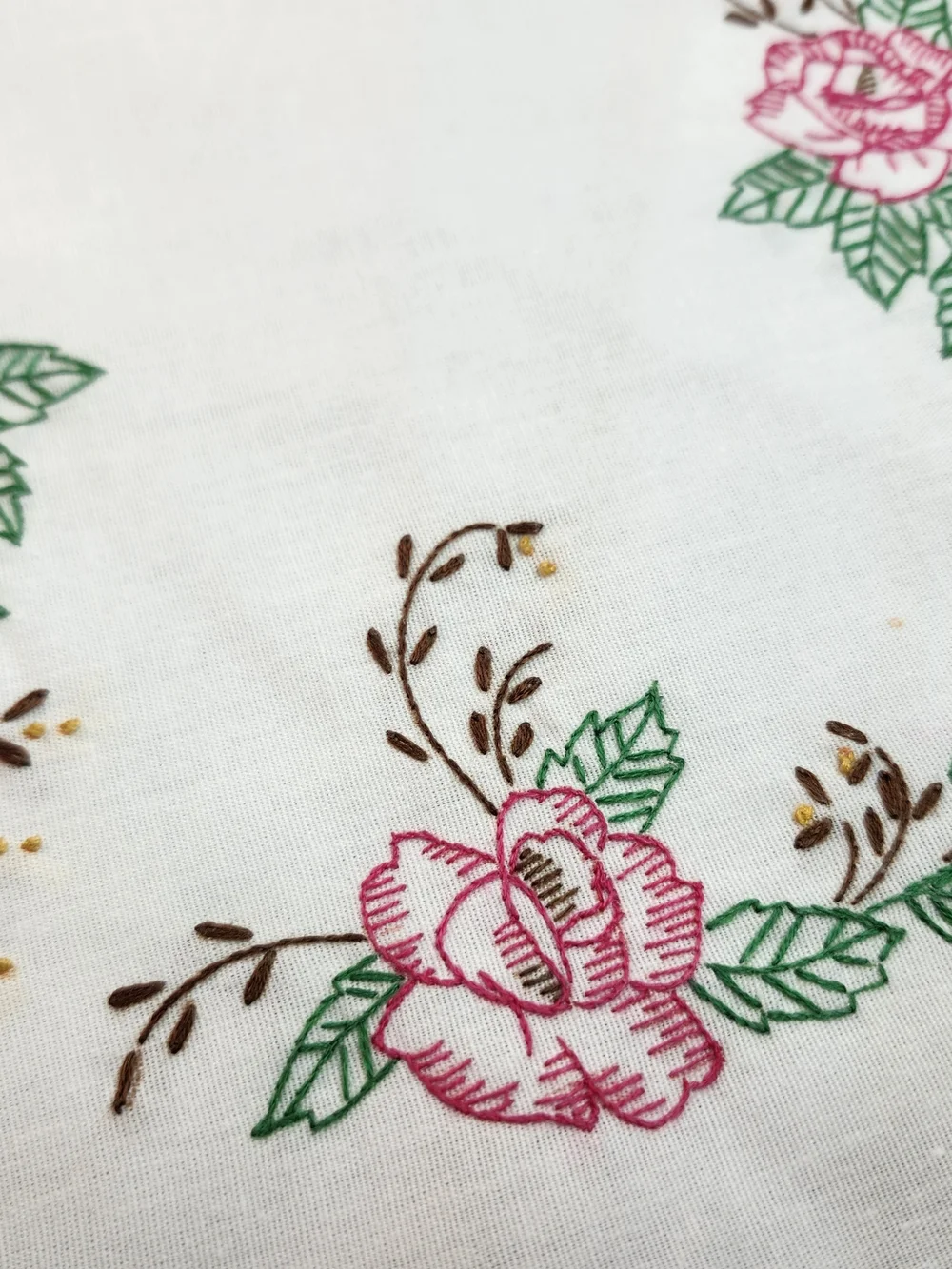 6 Hand-Embroidered Floral Round Wall Art - White with Multicolor Flowers